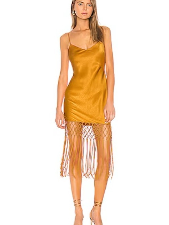 Camila Coelho Dresses & Skirts - Camila Coelho “Chloe” Gold Satin Fringe Slip Dress